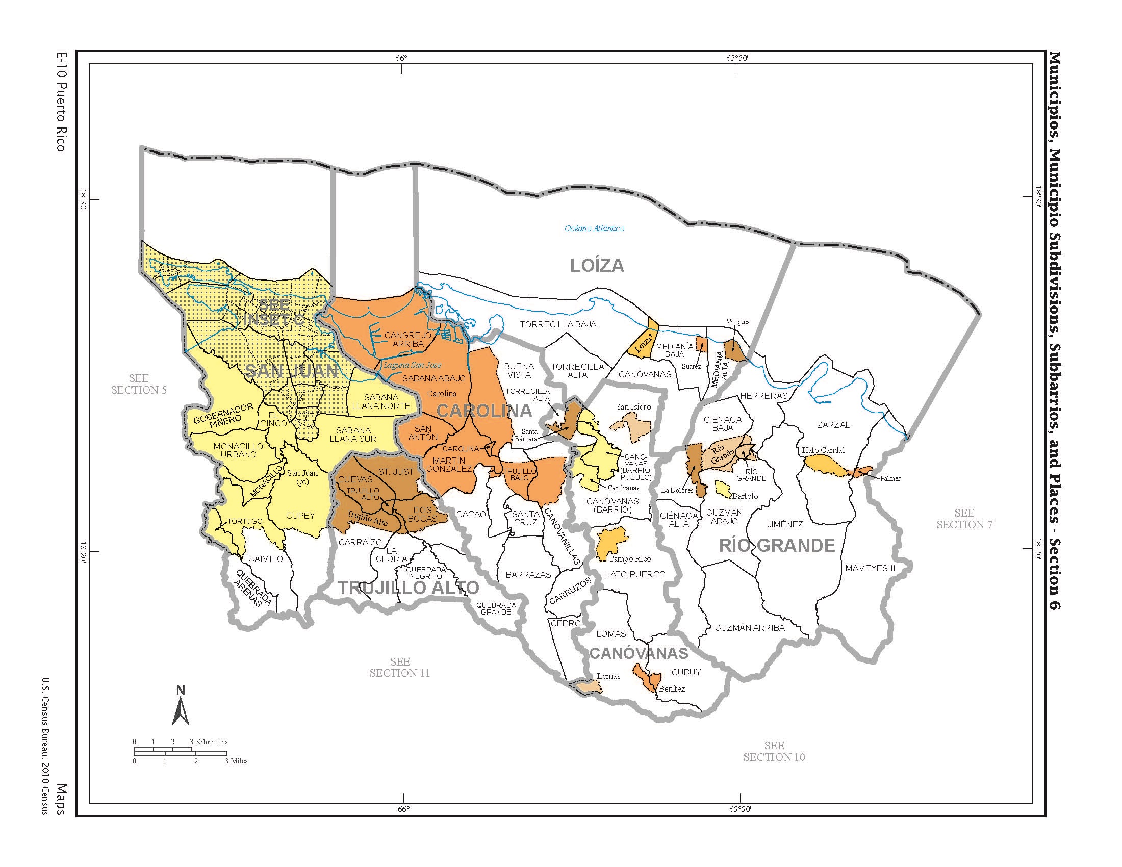 Municipal subdivisions, barrios, and places in Carolina, Canóvanas, Loíza, Río Grande, San Juan, and Trujillo Alto. U.S. Census Bureau, 2010 Census of Population and Housing. Public domain.